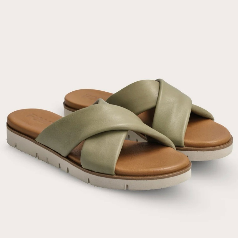 Green Calf Leather Sandals Slides Sz 7